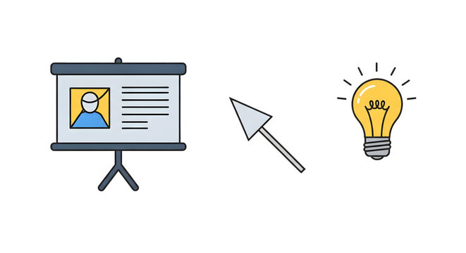 Presentation board to idea lightbulb vector illustration. A clean, flat-style vector graphic illustrating the concept of turning information into brilliant ideas.