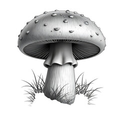 Detailed black and white of a large mushroom fungi , monochrome, grayscale, detailed, realistic, cap, 