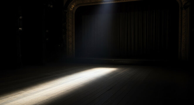 Dark Empty Room with Light Streaming Through a Small Opening.