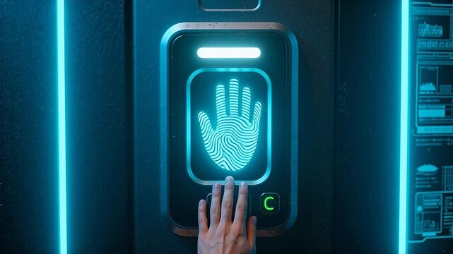 Fingerprint scanner with glowing hand print