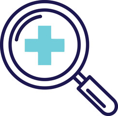 Obraz premium A magnifying glass examining a medical cross symbol on a white background