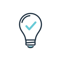 Light bulb icon with a check mark indicating a successful idea or solution. © Mohammad