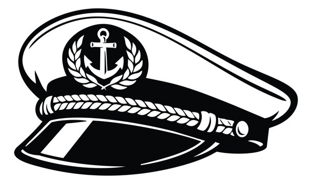 Graphic illustration of a captain's hat depicting an anchor emblem and braided rope details for nautical designs