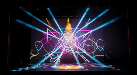 Colorful Laser Light Show with Bright Beams and Dynamic Patterns.
