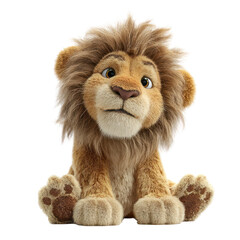 A cute lion plush toy sitting on transparent background