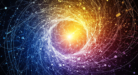 Vibrant Abstract Cosmic Explosion with Bright Light and Colorful Swirls.