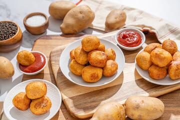 Homemade tater tots appetizer with ketchup