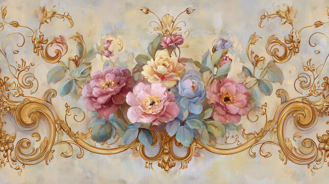 Cute Rococo-Style Flowers Background Wallpaper
