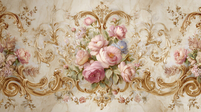 Cute Rococo-Style Flowers Background Wallpaper

