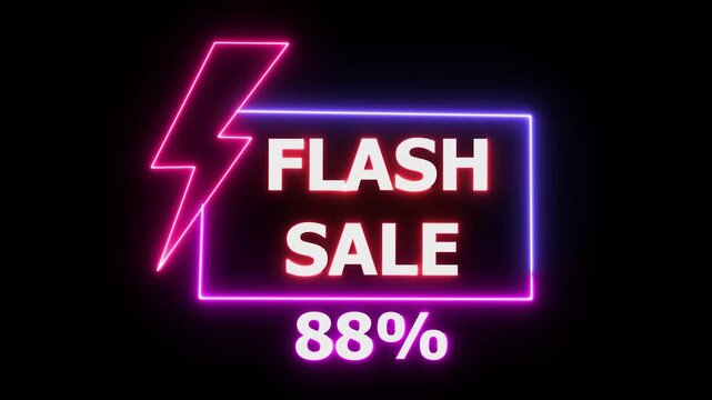 Neon flash sale banner with 88 percent discount glowing pink and purple on black background for ecommerce marketing