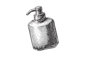 Obraz premium Dispenser bottle transparent vector illustration sketch black and white for healthcare hygiene