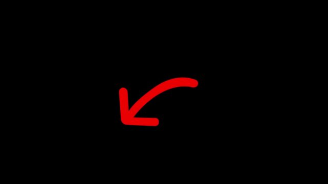 Hand Drawn Animated Arrow Pointing Down Left on Black Background.