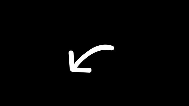 Hand Drawn Animated Arrow Pointing Down Left on Black Background.