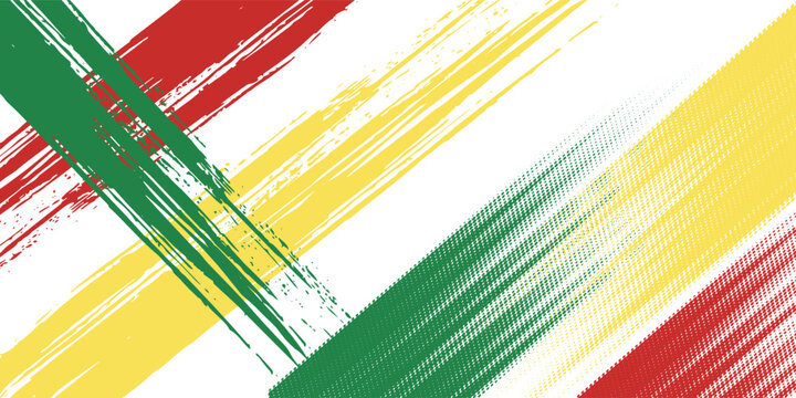 Grunge brush strokes in red, yellow, and green with halftone pattern on white background. Perfect for reggae themes, music flyers, cultural designs, and creative artwork.