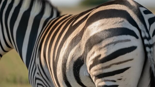 Close up of zebra stripes pattern on animal skin in natural light outdoors