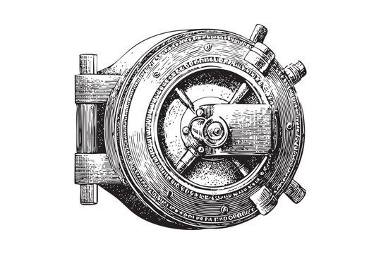 Vault door vector illustration on transparent background, security safe sketch