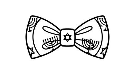 A simple line drawing of a bow tie with jewish symbols and decorations.