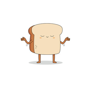 Cute bread slice cartoon character nonchalant attitude doodle