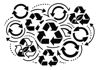 Obraz premium Hand drawn arrow and recycling symbol set featuring diverse rotation icons for ecological concepts