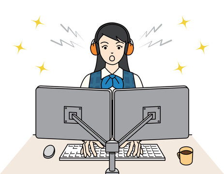 聴覚過敏の女性がイヤーマフを装着してPC作業中に驚く様子