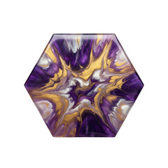 Hexagonal Coaster with Swirling Purple Gold and Silver Resin Art