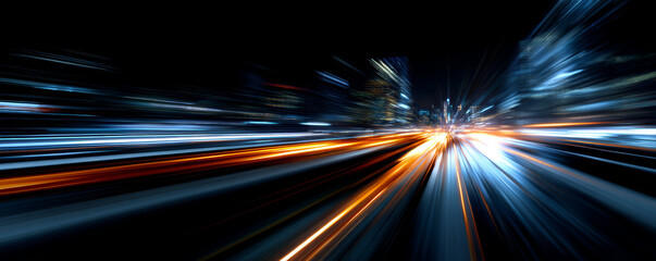 Fototapeta premium City light trail night traffic motion blur speed highway urban abstract blue orange energy city light trail and night traffic motion blur create