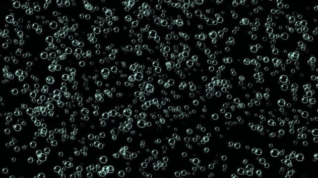 Underwater bubbles rising animation on black background. Liquid bubbles floating animation. Ocean floor bubbles. Air bubbles rising- Multiple foam bubbles floating up moving slowly in the air.