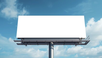 Obraz premium Mockup Large white blank billboard or white promotion poster displayed on the outdoor against the blue sky background. Promotion information for marketing announcements and details