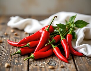 Vibrant Red Chili Peppers Rustic Wooden Surface
