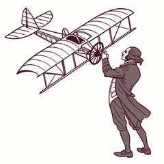 Vintage man holding biplane model airplane brown © MST SAHIDA  BEGUM 