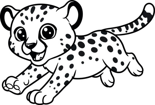 Cute Cartoon Snow Leopard Cub Running in White Background