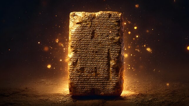 Ancient Tablet Glowing with Mystical Light and Sparks.
