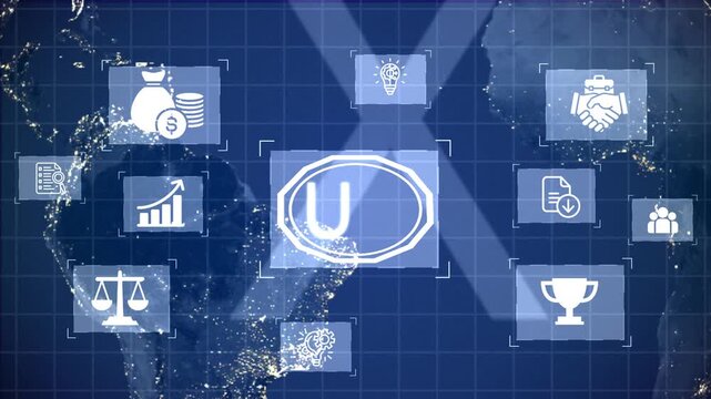 animated Trademark protection and legal compliance with UX icon, copyright law, patent check, intellectual property rights, and branding regulation enforcement Marrow animation on the drack background