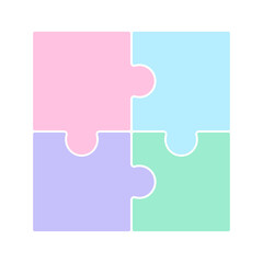 4ピースのパステルカラーのパズルのアイコン - つながりのイメージや4分割の図解のテンプレート素材