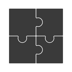 シンプルな4ピースの黒いパズルのアイコン - つながりのイメージや4分割の図解のテンプレート素材