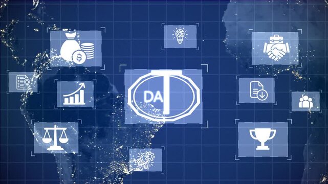 animated Trademark protection and legal compliance with data icon, copyright law, patent check, intellectual property rights, and branding regulation  animation on the drack background