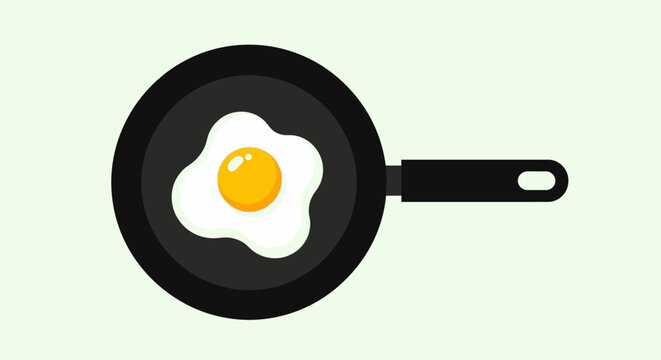 Fried egg in a pan illustration representing breakfast or cooking concepts imagery