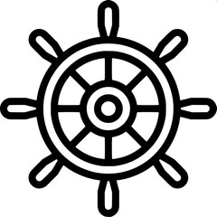 Obraz premium High contrast monochrome boat steering wheel symbol, flat vector design, centered composition