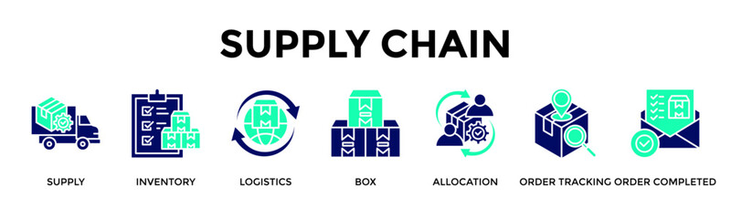 Obraz premium Supply Chain Banner Web Icon Vector Illustration Concept For Streamline Supply Flow From Warehouse To Delivery