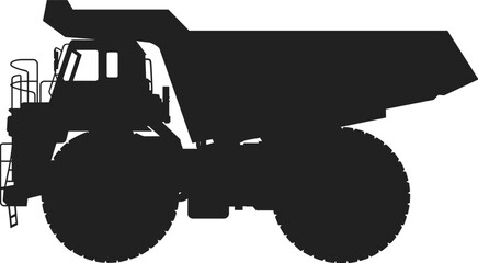 Black silhouette of a large mining dump truck side view isolated on white background heavy industrial construction equipment vehicle, © Mst