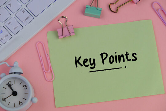 text KEY POINTS on short note texture background of pink and green 