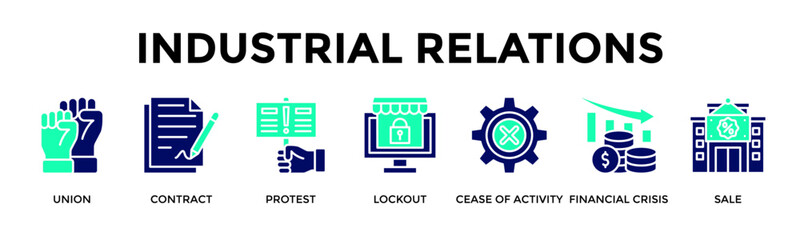 Industrial Relations Banner Web Icon Vector Illustration Concept For Understand Workforce Conflicts And Business Crisis Impact