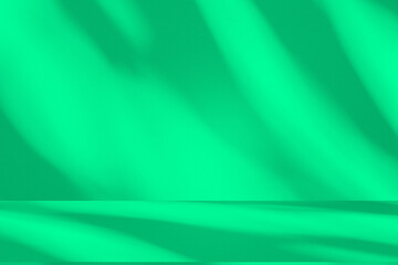 Obraz premium Wall interior background, studio and backdrops show products. with leaf shadow leaf from window color green and white. background for text insertion and presentation of product 