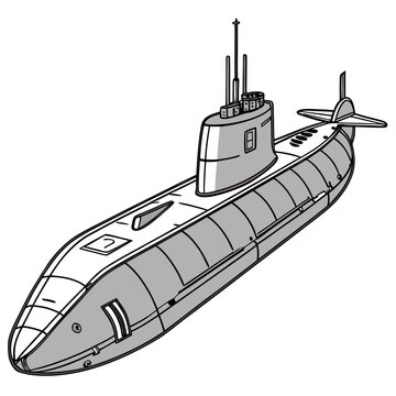 Gray submarine with conning tower and propeller submarine propeller