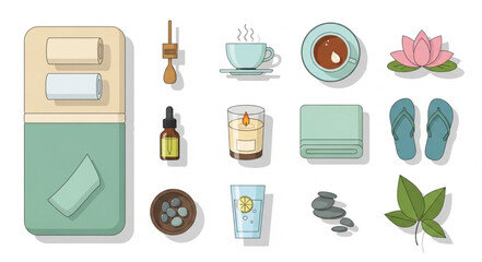 Spa and Wellness Items Flat Lay Collection.