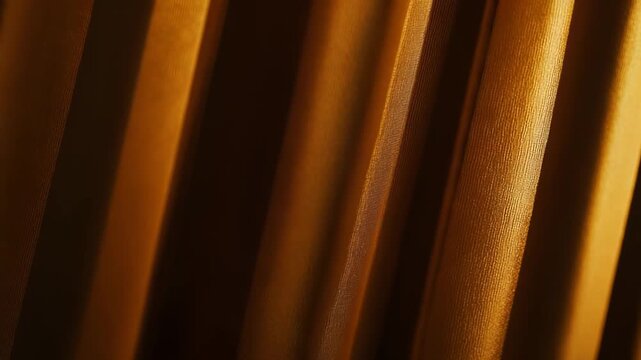 Golden fabric texture creating deep pleats and vertical lines with soft light and shadow, providing a rich, elegant background ideal for luxury, fashion, or abstract design concepts