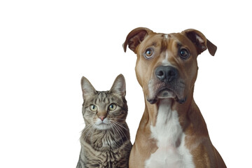 Naklejka premium Brown Dog and Grey Cat Together.