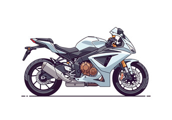Obraz premium Racing motorcycle illustration viewed from the side showcasing its sleek design and powerful engine components in a clean white environment