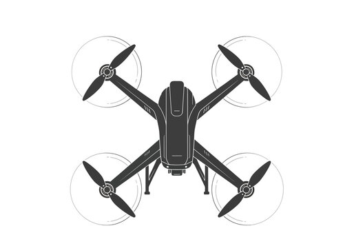 Aerial vehicle drone with four propellers viewed from directly above in a technical illustration