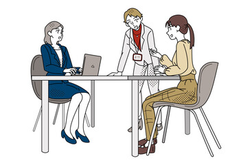 Business Meeting with Female Office Workers at Desk
